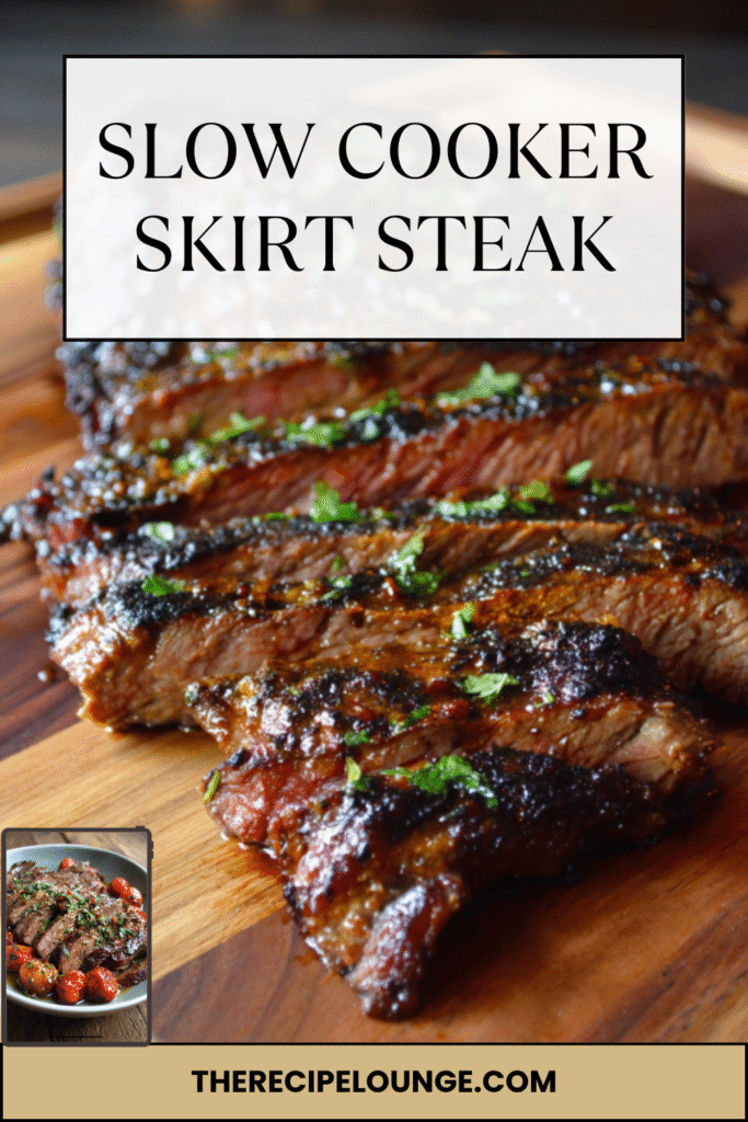grilled slow cooker skirt steak sliced on cutting board