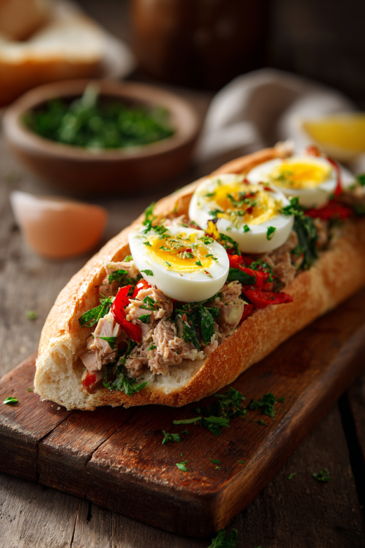 Buona Beef Tuna Genovese Copycat Recipe Card View with Eggs and Peppers