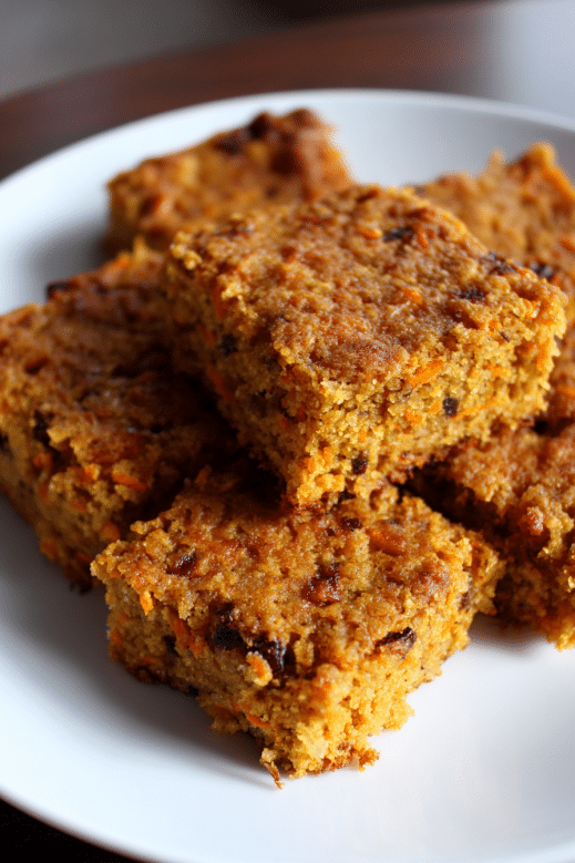 Carrot Cake Bars Everyone Will Love (with Frosting or Without) 7 Baked carrot cake bars served on a white plate