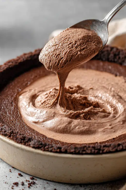 Spreading ice cream into the crust	