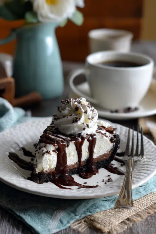 Slice of mudpie on plate	