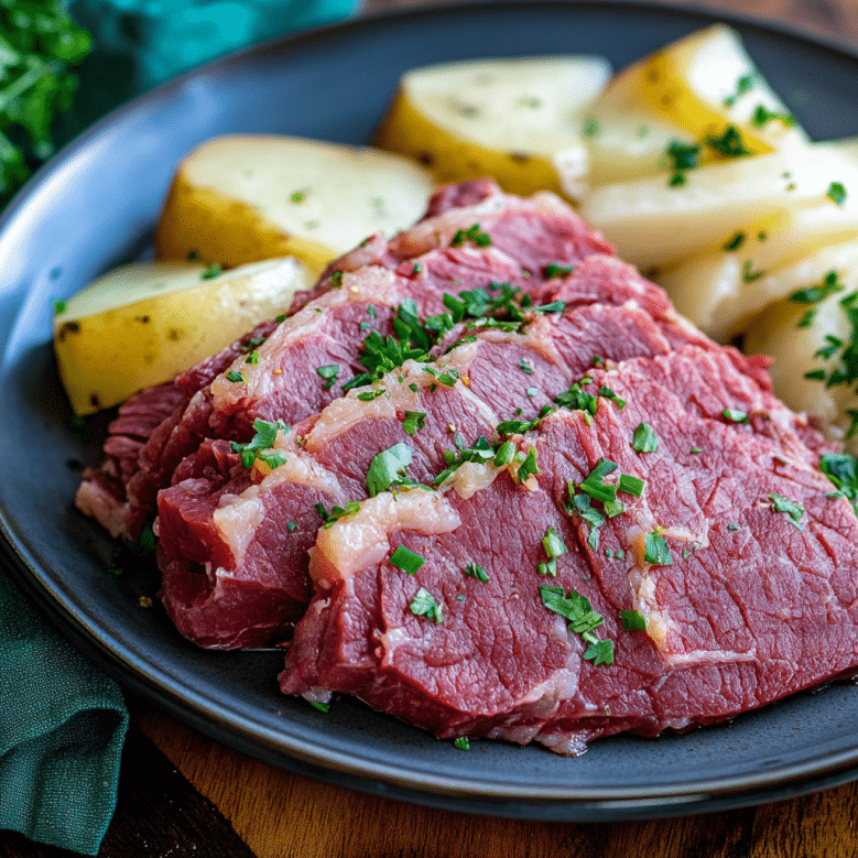 Quick Corned Beef Instant Pot Dinner That Feeds a Crowd 8 uncooked corned beef instant pot ingredients with potatoes
