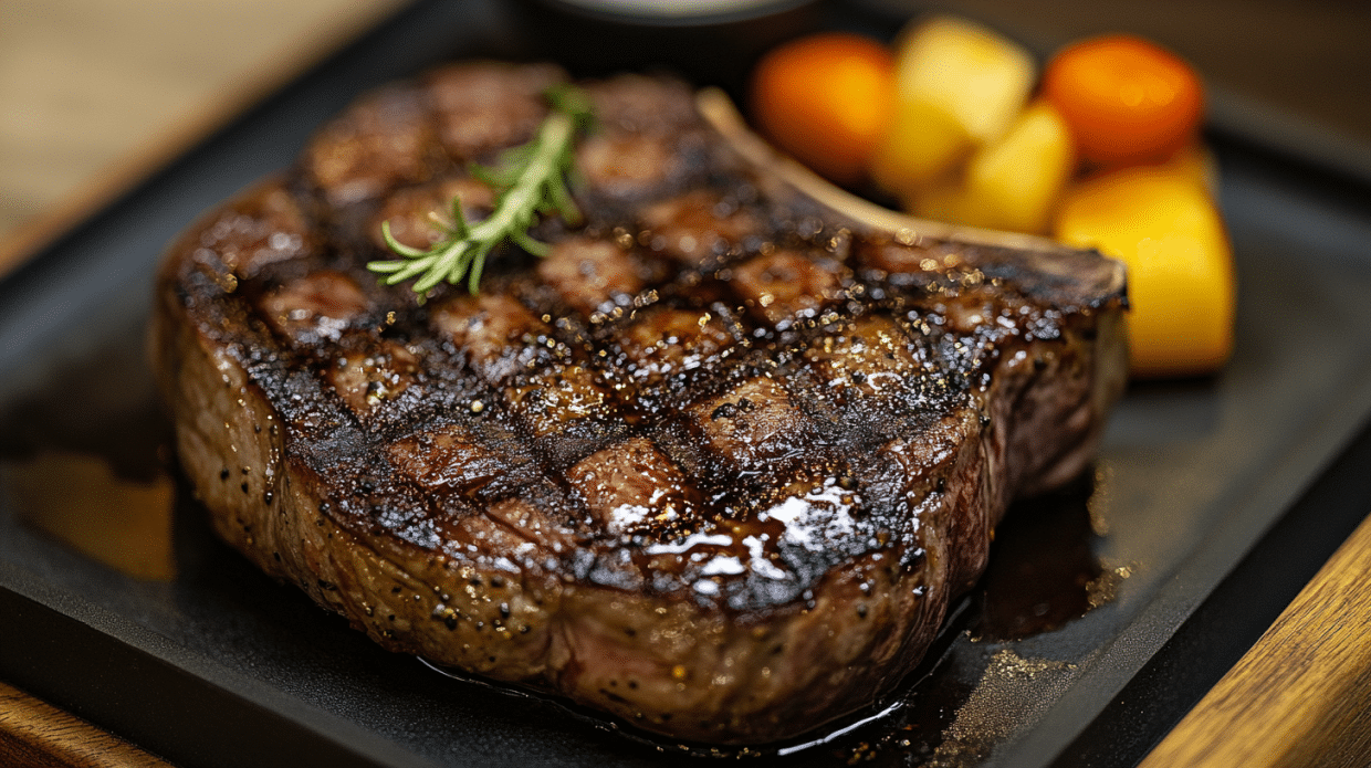 Denver steak cooking in a cast iron pan