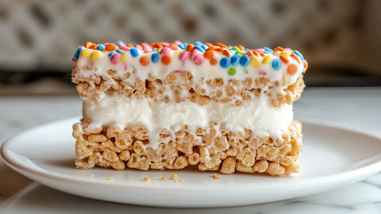 Rice Krispie Treat Ice Cream Sandwich with Sprinkles