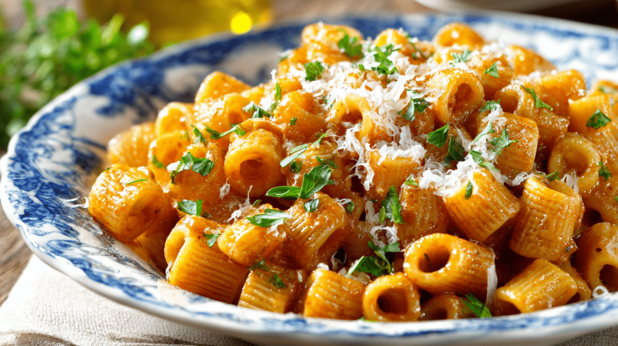 Ditalini pasta recipe served in a cozy home setting