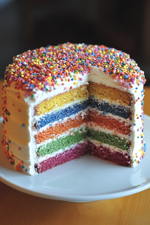 Rainbow Cake Rainbow – A Colorful Slice of Joy for Every Occasion 7 rainbow cake rainbow decorated with colorful sprinkles and white frosting