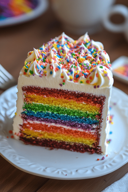 Rainbow Cake Rainbow – A Colorful Slice of Joy for Every Occasion 9 slice of rainbow cake rainbow with whipped cream and sprinkles