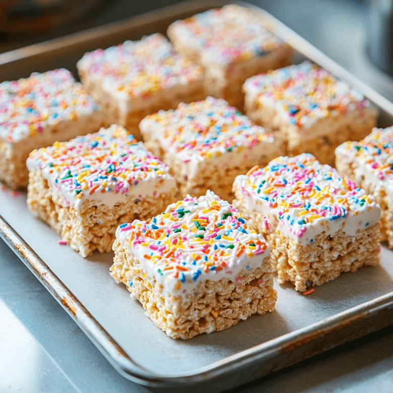 Irresistible Rice Crispy Treats Ice Cream Sandwich Recipe You’ll Love 6 mini rice crispy treats ice cream sandwiches with sprinkles