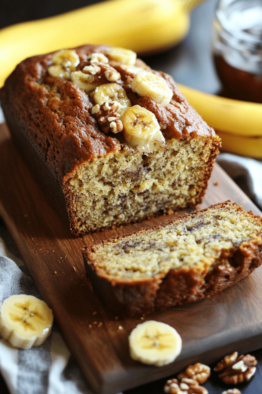 Healthy Cottage Cheese Banana Bread You’ll Love Every Time 6 Healthy cottage cheese banana bread with banana and walnut topping