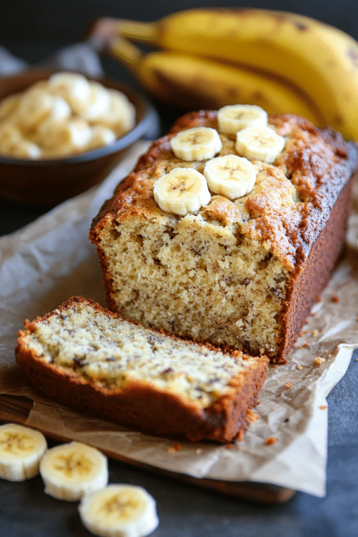 Healthy Cottage Cheese Banana Bread You’ll Love Every Time 7 Sliced healthy cottage cheese banana bread with banana topping