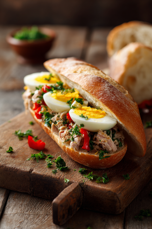 Serving Buona Beef Tuna Genovese Copycat Recipe with Egg and Red Peppers