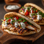 Chicken Pita Recipe That Tastes Like Takeout But Better 7 grilled chicken pita recipe with fresh vegetables and tzatziki sauce on wooden board