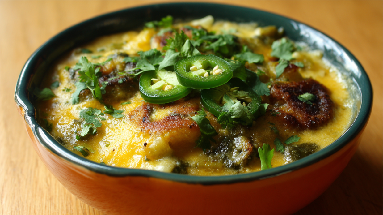 Creamy Chile Relleno Soup with Roasted Poblanos and Cheddar