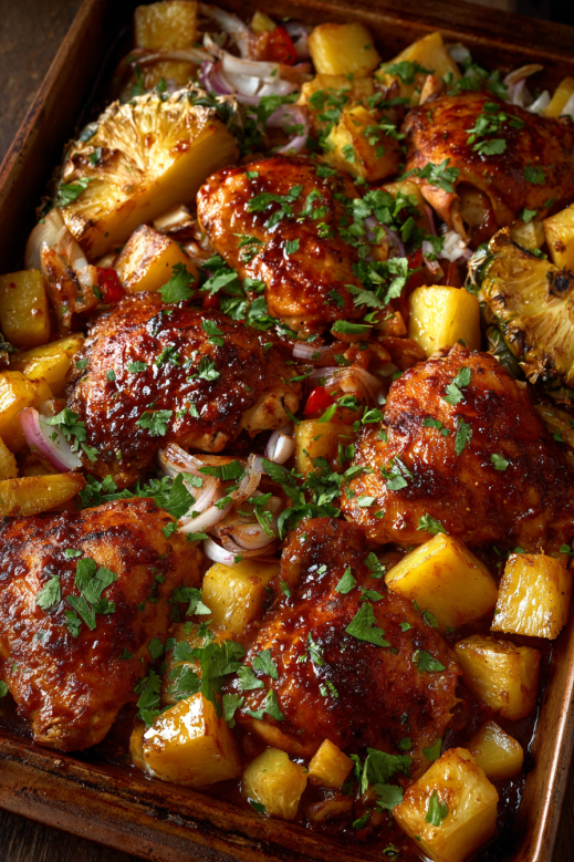 Hawaiian Chicken Sheet Pan: A Sweet & Savory One-Pan Wonder for Busy Weeknights 5 Hawaiian Chicken Sheet Pan with caramelized pineapple and BBQ-glazed chicken