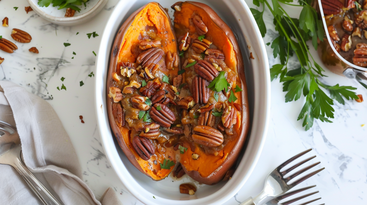 Pecan Pie Twice-Baked Sweet Potatoes
