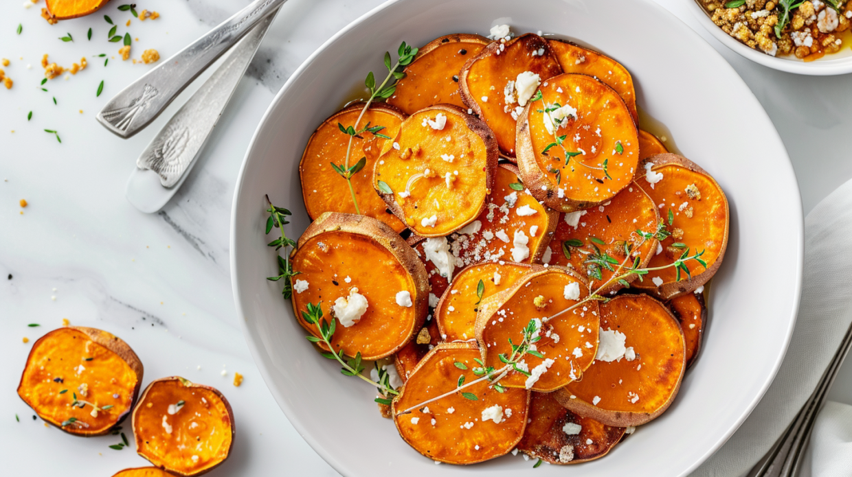 Sweet Potato Rounds with Honey & Feta Crumble