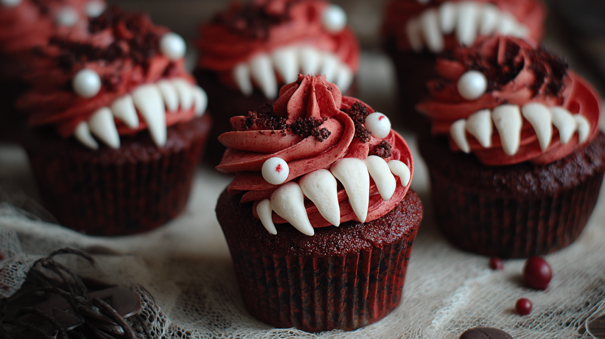 Vampire Bite Red Velvet Halloween Cupcakes