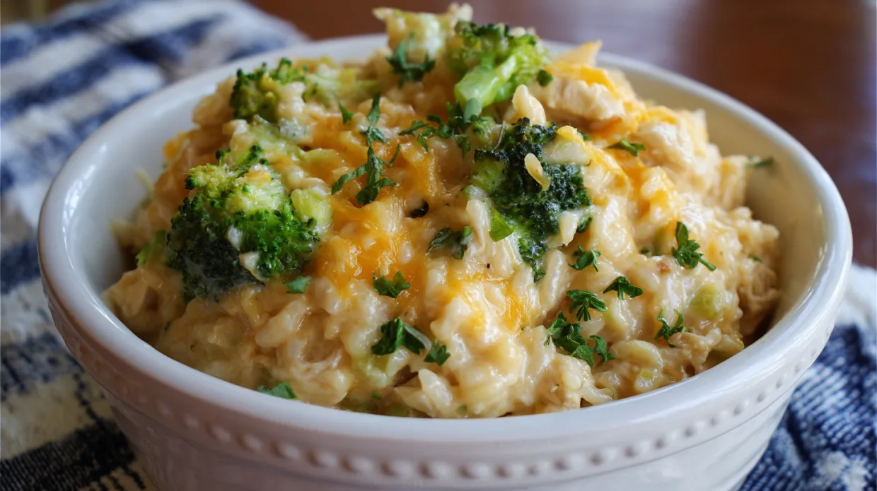 Cheesy Chicken Broccoli Rice Casserole (Family Comfort, One Pan, Extra Creamy)