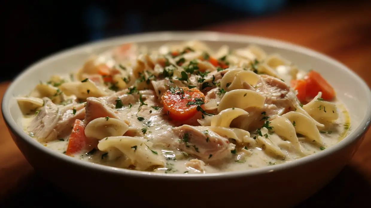 Creamy Chicken Noodle Soup | Rich & Hearty (Velvety Broth, Tender Chicken, Cozy Herbs)