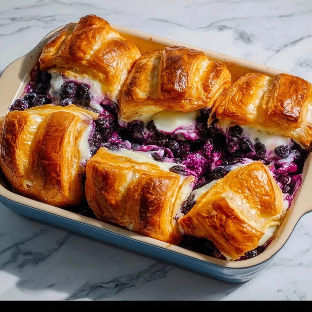 Blueberry Cream Cheese Croissant Casserole