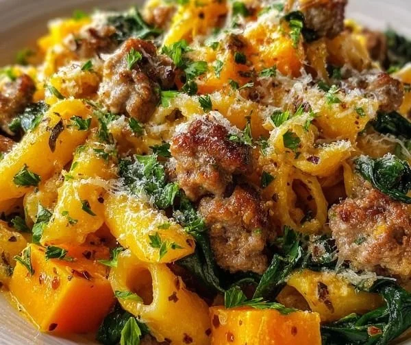 Butternut Squash Pasta with Sausage and Spinach