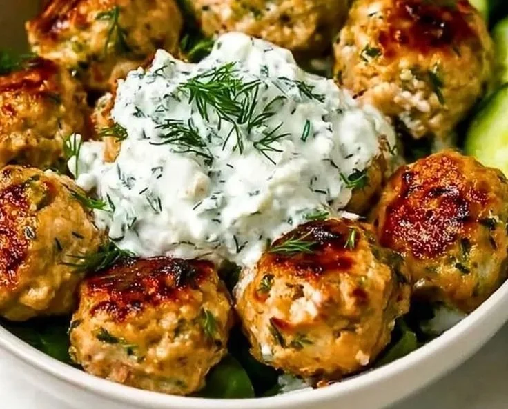 Greek Chicken Meatballs with Tzatziki Sauce