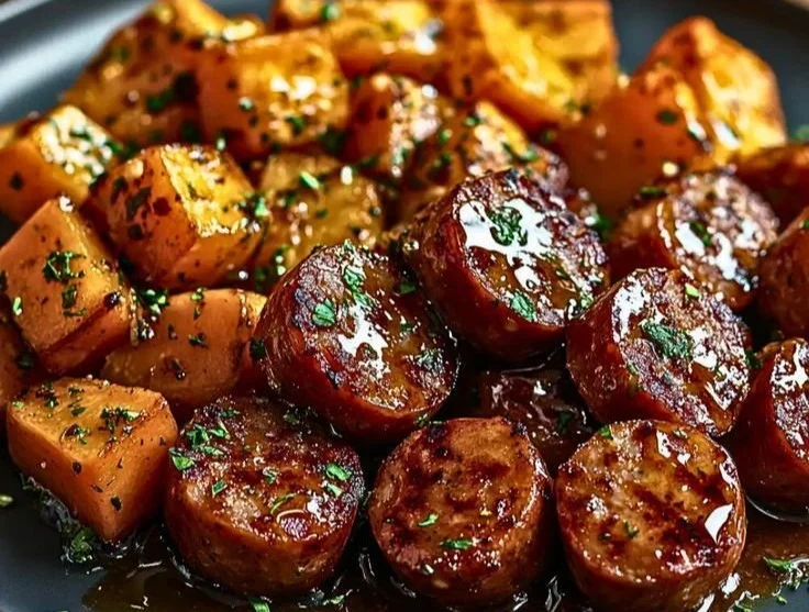 Honey Garlic Sausage with Sweet Potatoes