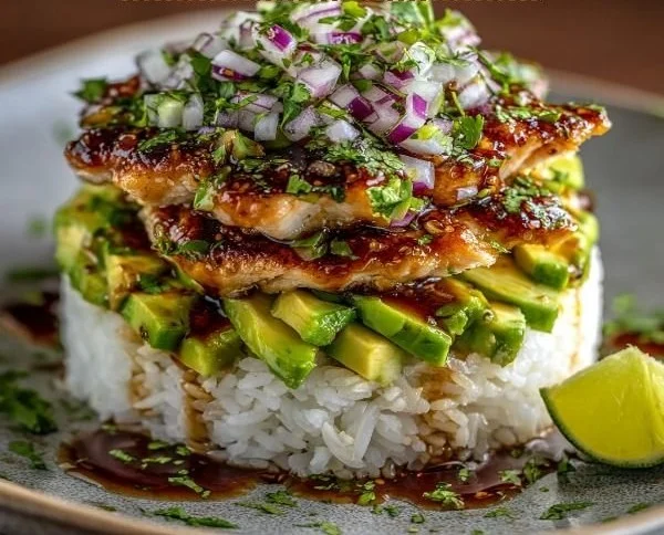 Honey Lime Chicken & Avocado Rice Stack