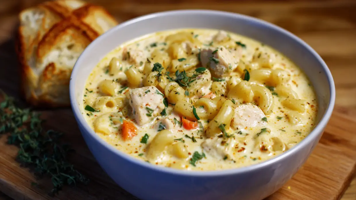 Creamy Chicken Macaroni Cheese Soup