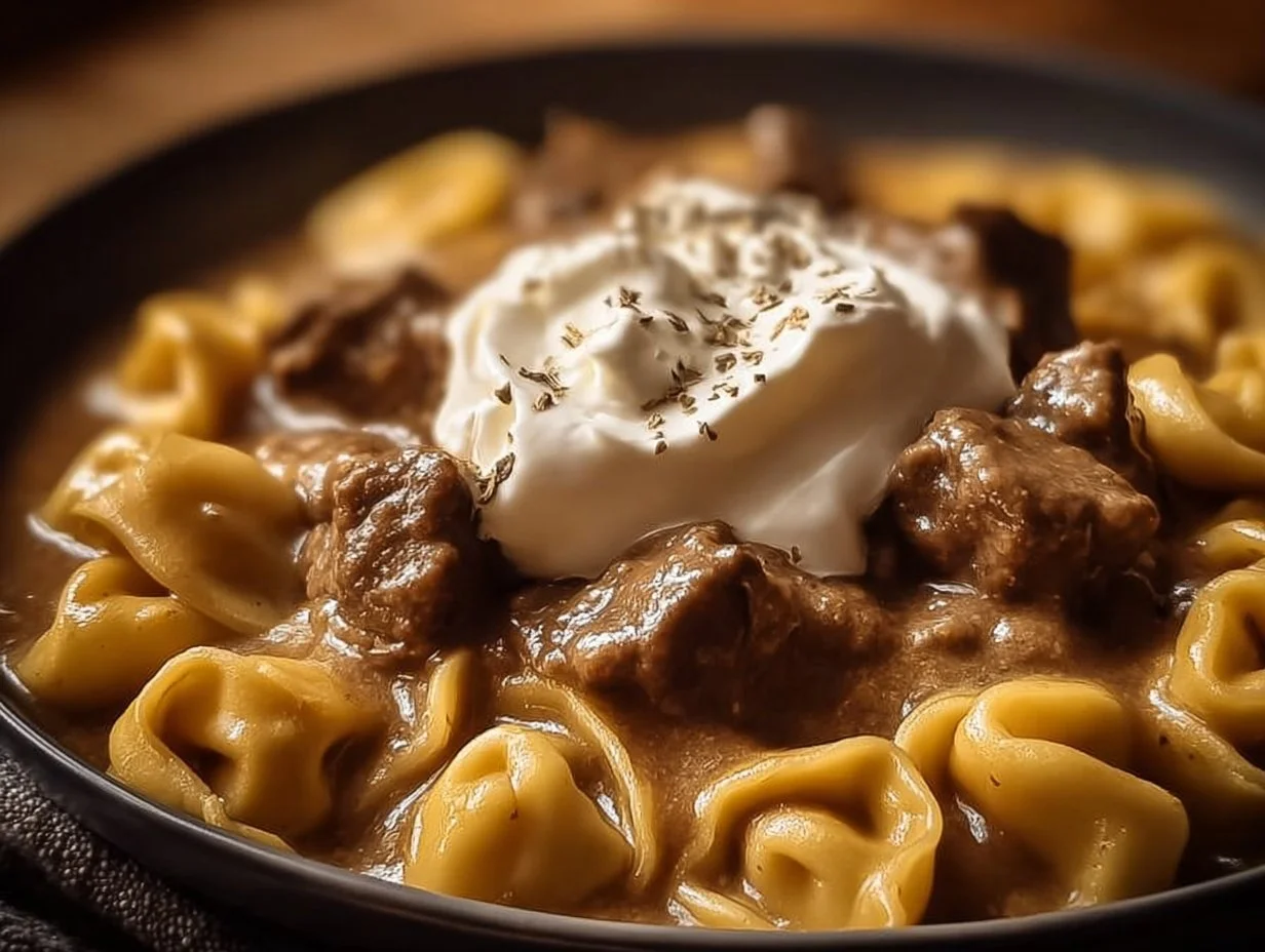 Indulgent Skillet Beef Stroganoff Tortellini in Creamy Sauce