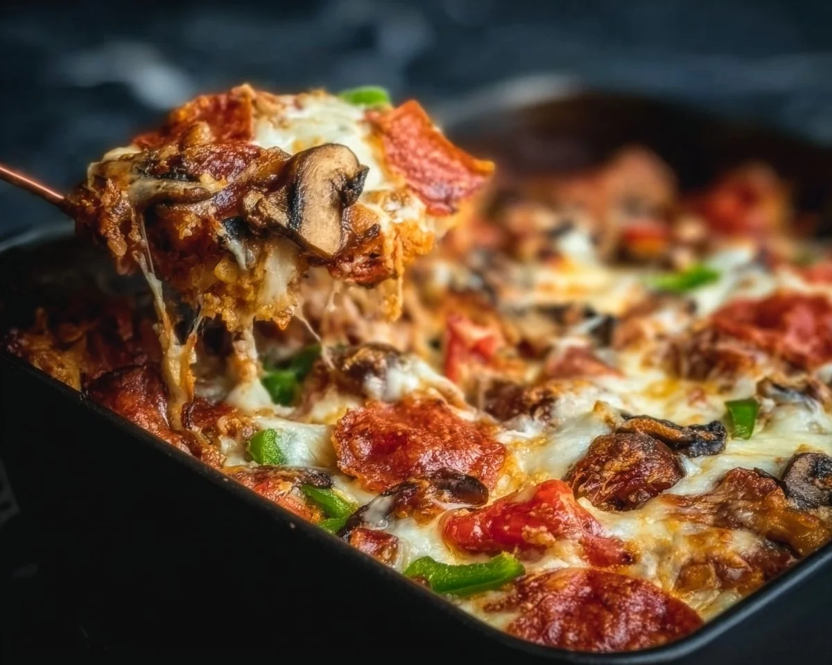 Low Carb Pizza Casserole is an easy keto dinner recipe made with all of your favorite pizza toppings, pepperoni…