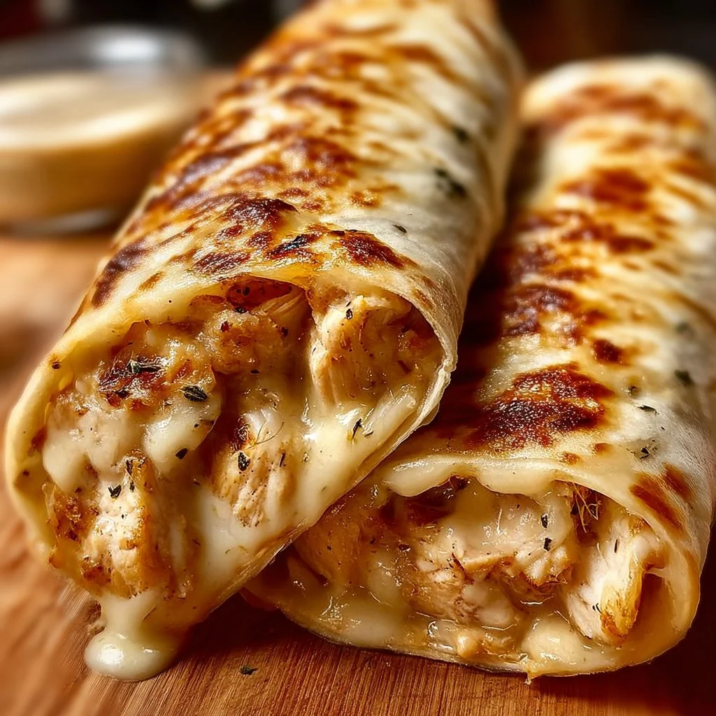 Ooey-Gooey Cheesy Garlic Chicken Wraps