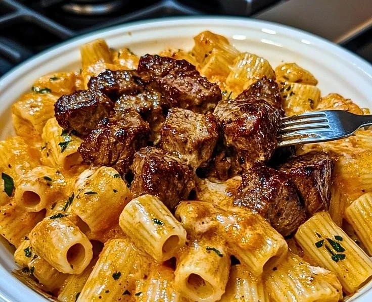 Cajun Steak Tips with Cheesy Rigatoni
