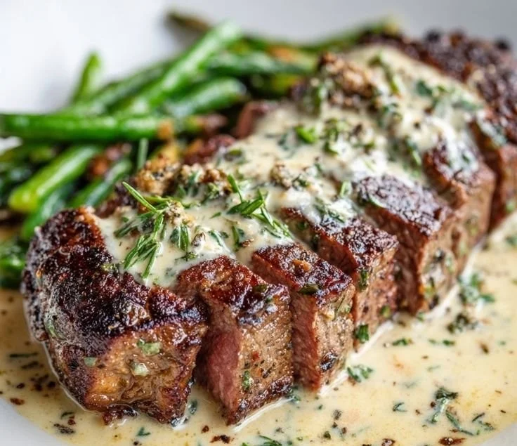 Garlic Butter Steak With Parmesan Cream Sauce