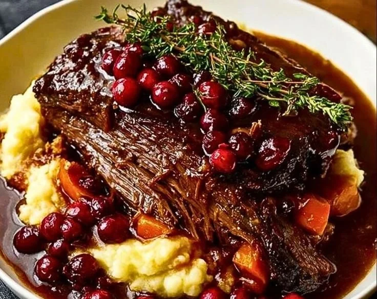 Slow-Braised Beef Roast with Cranberry Balsamic Glaze