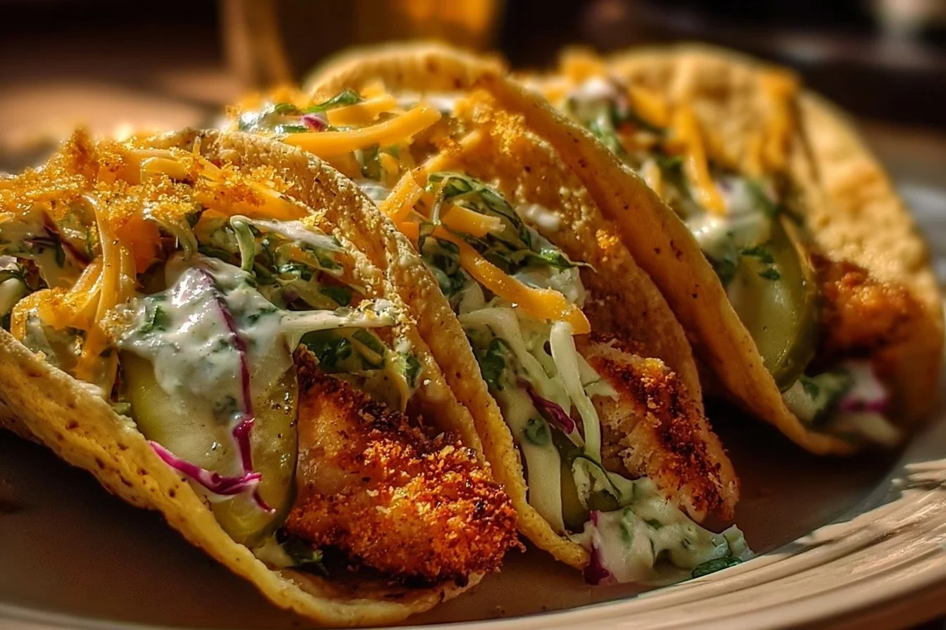 Dill Pickle Ranch Smash Chicken Tacos with Crispy Cheese Delight