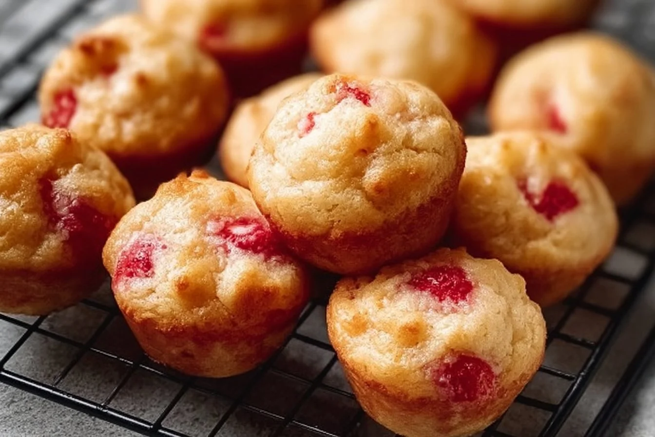 Baked strawberry yogurt mini muffins fresh out of the oven